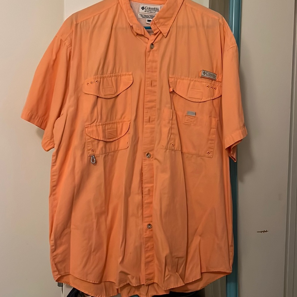 Orange shirt sleeve Columbia fishing shirt. Size Large.